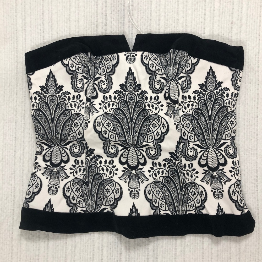 White House Black Market Damask Paisley Velvet Trim Lace Up Corset Top Size 4